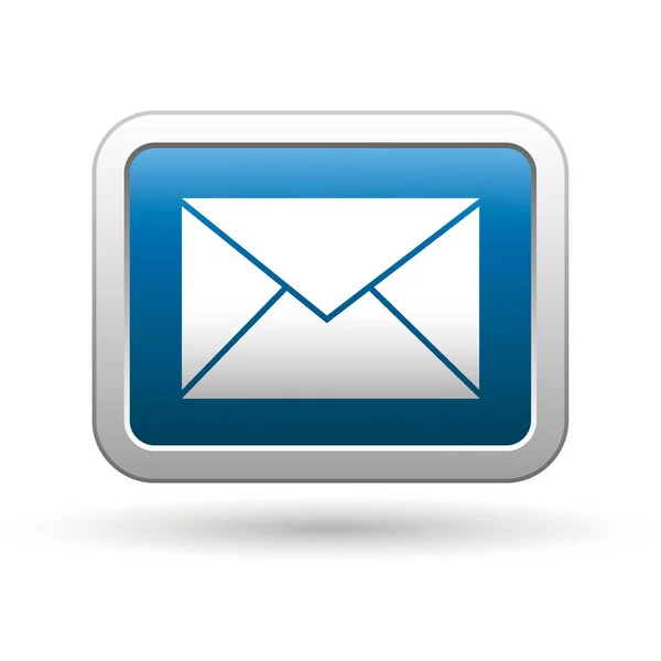 Icono de correo en el azul con botón rectangular de plata — Vector de stock