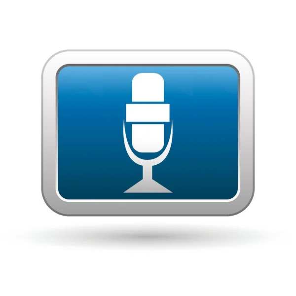 Ícone de microfone no azul com botão retangular prata — Vetor de Stock