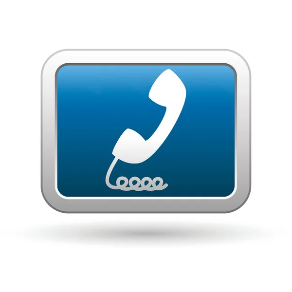 Telephone receiver icon on the blue with silver rectangular button. Vector illustration — Stock Vector