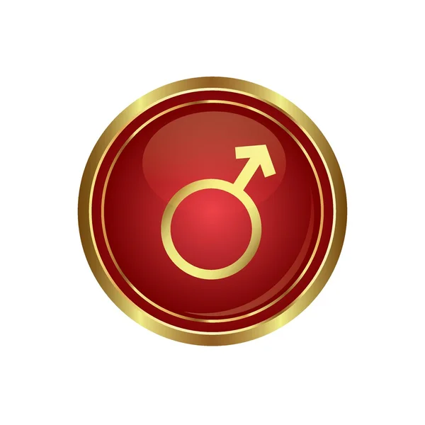 Bouton rond doré avec symbole masculin — Image vectorielle