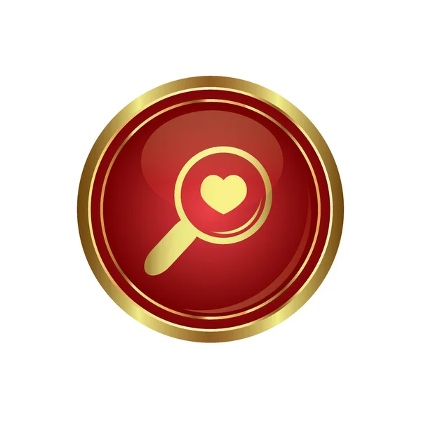 Zoom icon with heart on red with gold button — Stock Vector