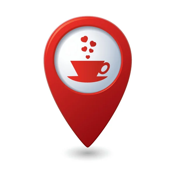 赤い地図ポインターでアイコンをデート心とカップ — ストックベクタ
