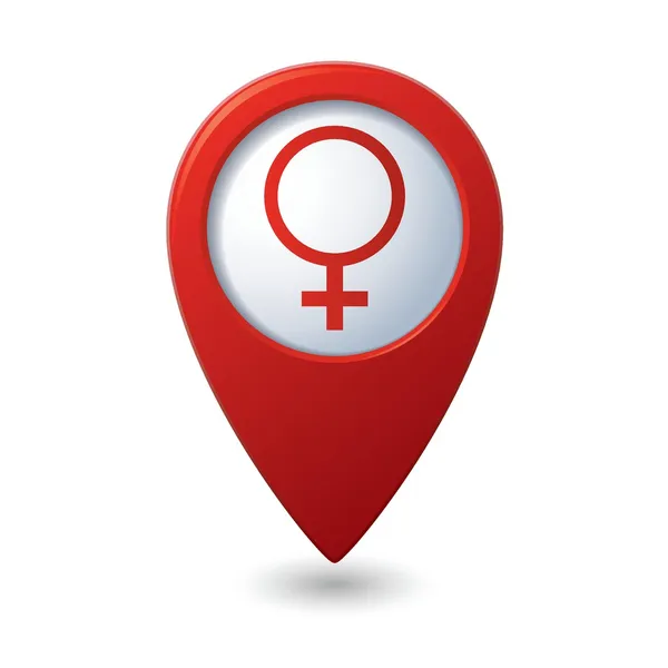 Puntero de mapa con símbolo femenino — Vector de stock
