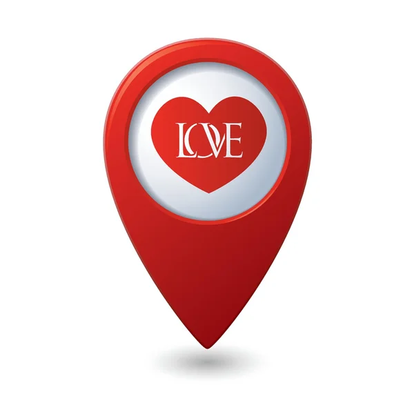 Icono del corazón con amor en el puntero del mapa rojo — Archivo Imágenes Vectoriales