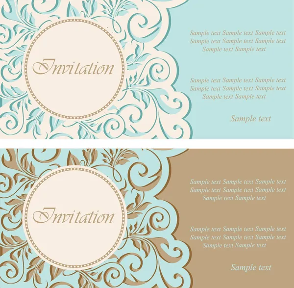 Invitaciones vintage con círculo y elementos florales — Vector de stock