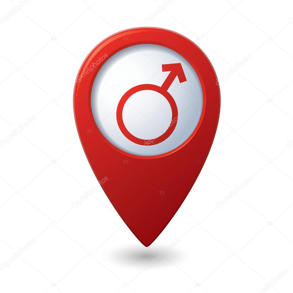 Map pointer with male symbol