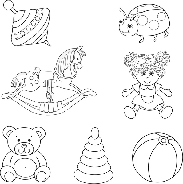 Set of outlined baby's toys elements — Stock Vector