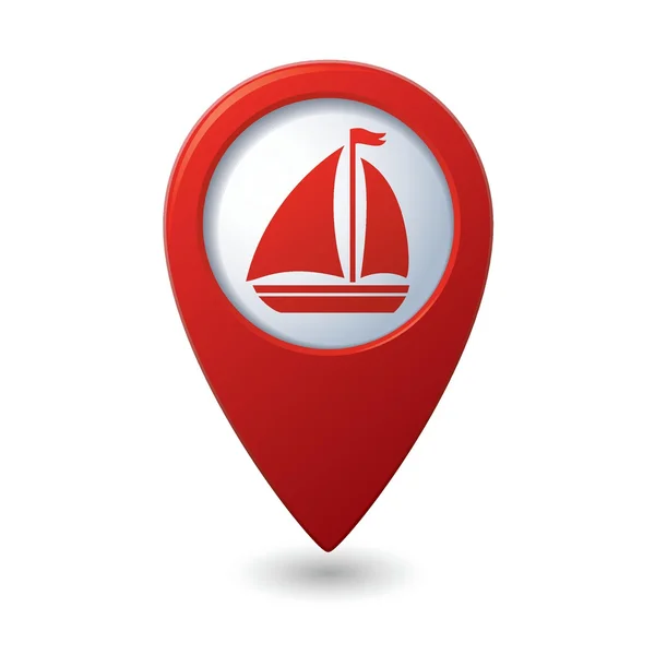 Mappa puntatore con icona barca a vela — Vettoriale Stock
