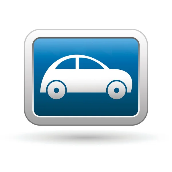 Иконка автомобиля на синей с серебряной прямоугольной кнопкой — стоковый вектор