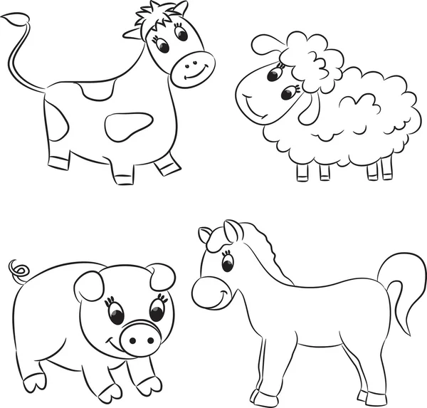 Conjunto vectorial de animales de dibujos animados delineados — Vector de stock
