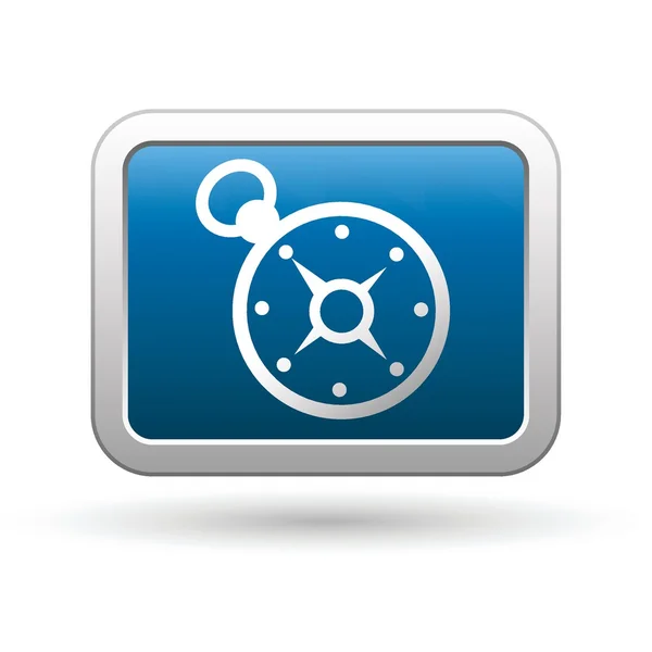 Icône boussole sur le bleu avec bouton rectangulaire argent — Image vectorielle