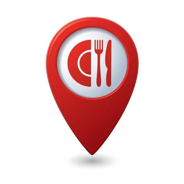 Puntero de mapa con icono de restaurante — Vector de stock