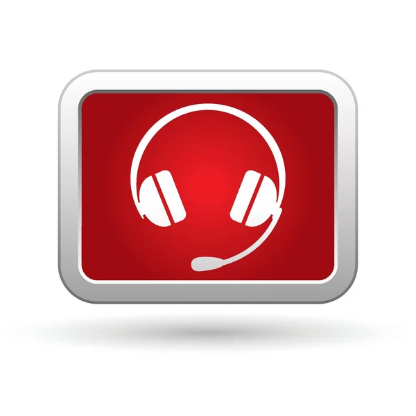 Headphones icon on the red with silver rectangular button — Stock Vector