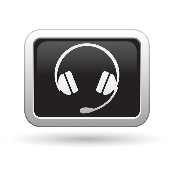 Headphones icon on the black with silver rectangular button — Stock Vector