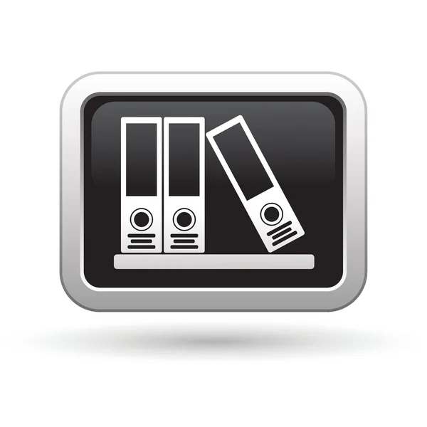 Folders icon on the black with silver rectangular button — Stock Vector