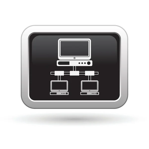 Network icon on the black with silver rectangular button — Stock Vector