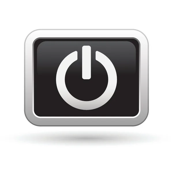 Icône d'alimentation sur le noir avec bouton rectangulaire argenté — Image vectorielle