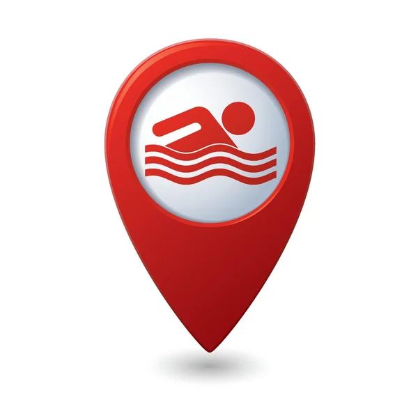 Map pointer with swimming icon — Stock Vector