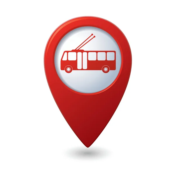 Map pointer with trolleybus icon — Stock Vector