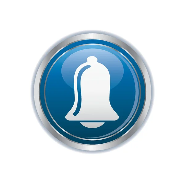Ringing bell icon on blue with silver button — Stock Vector