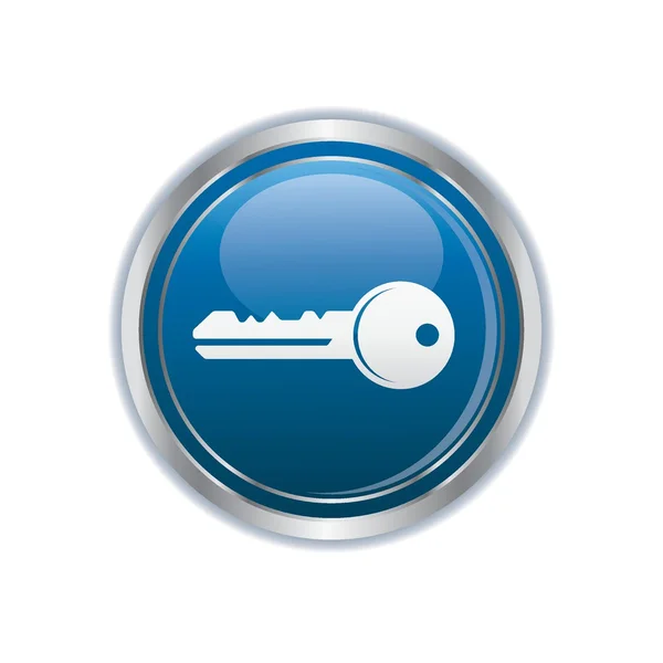 Key icon on the  blue with silver round button — Stock Vector