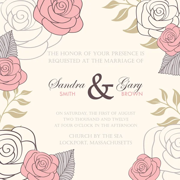 Einladungskarte zur Hochzeit mit floralen Elementen — Stockvektor