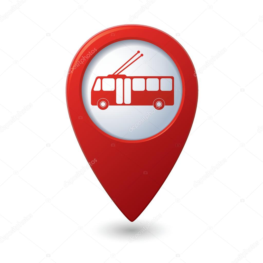 Map pointer with trolleybus icon