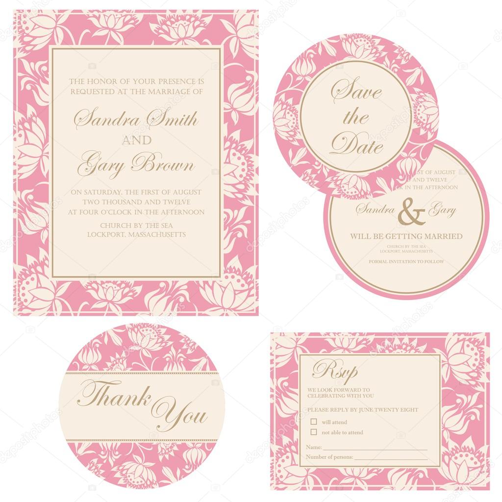 Beautiful vintage wedding invitation cards set