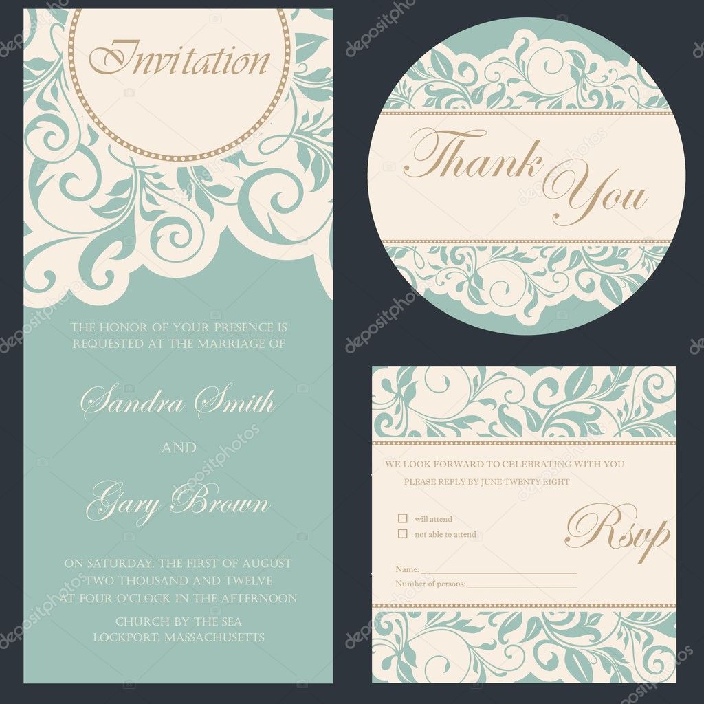 Beautiful vintage wedding invitation cards set