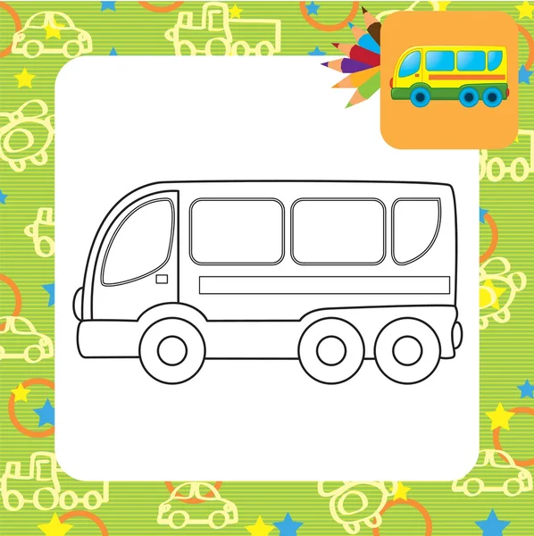 Brinquedo de autocarro. Desenho para colorir — Vetor de Stock