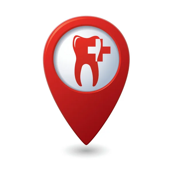 लाल नकाशा पॉइंटरवर दंत क्लिनिक चिन्ह — स्टॉक व्हेक्टर