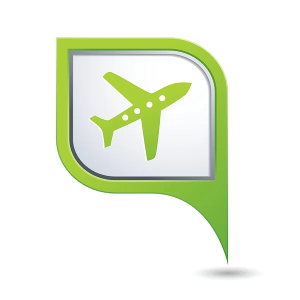 Green map pointer with airplane icon — Stock Vector