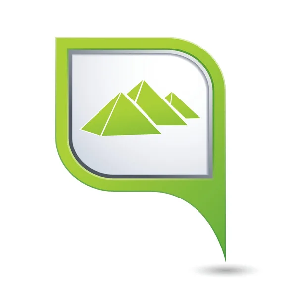 Puntatore mappa verde con icona piramidi — Vettoriale Stock