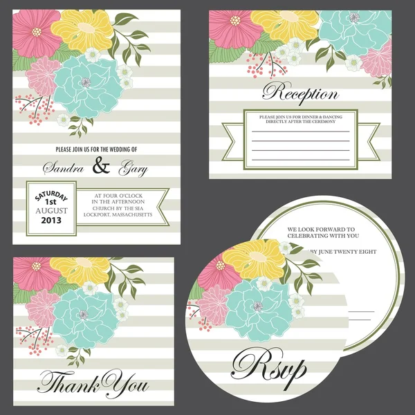 Conjunto de tarjetas de invitación de boda — Archivo Imágenes Vectoriales