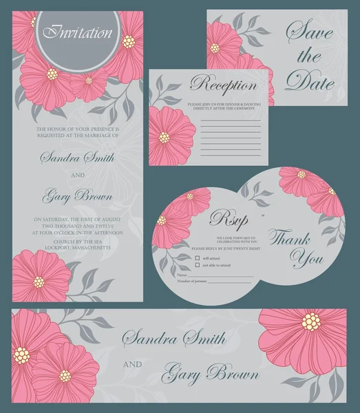 Conjunto de tarjetas de invitación de boda — Archivo Imágenes Vectoriales