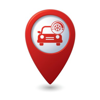 Araba Servisi. Araba Klima simgesinin üzerinde kırmızı harita işaretçi