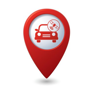Araba Servisi. Araba ile kablosuz simgesinin üzerinde kırmızı harita işaretçi