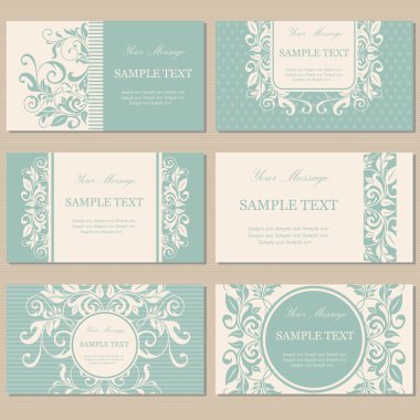 Set of six floral vintage business cards, invitations or announcements