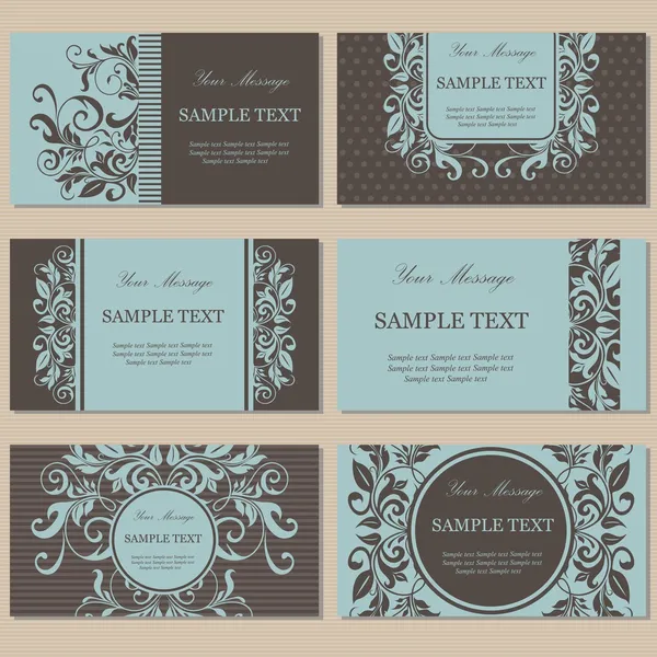 Set van zes floral vintage visitekaartjes — Stockvector