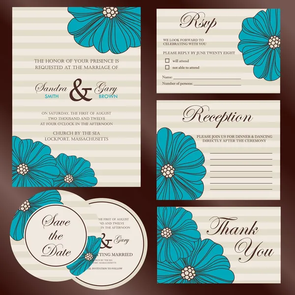 Conjunto de tarjetas de invitación de boda — Vector de stock