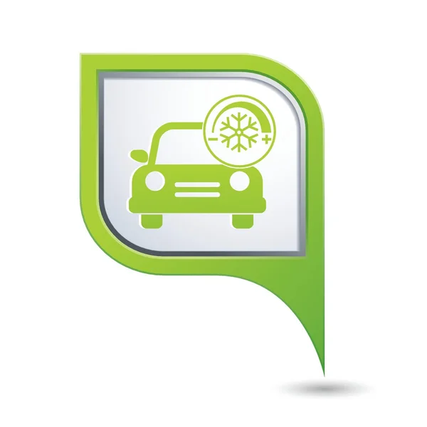 Servizio auto. Auto con icona del condizionatore d'aria sul puntatore mappa verde — Vettoriale Stock