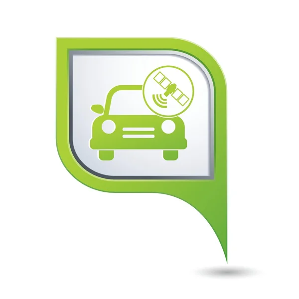Servicio de coches. Coche con icono inalámbrico en el mapa verde puntero — Archivo Imágenes Vectoriales