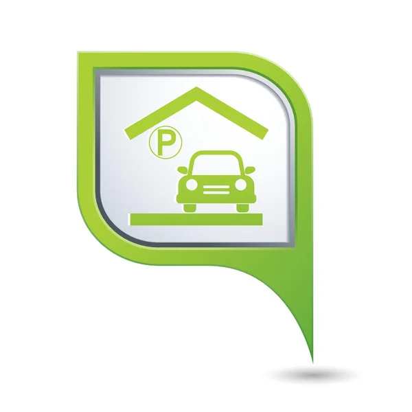 Parking garage teken op groene kaart aanwijzer — Stockvector