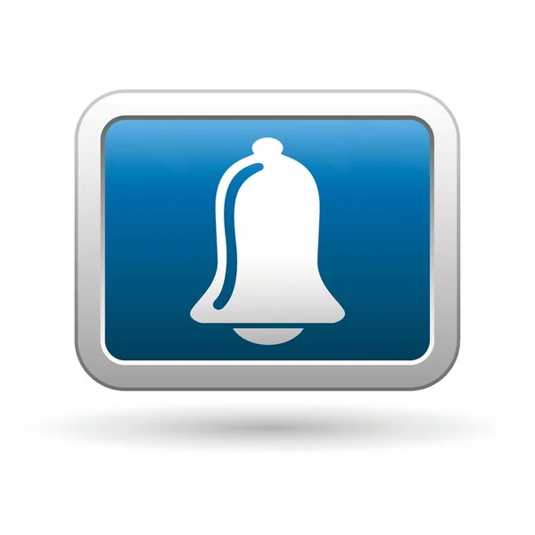 Ringing bell icon on the blue with silver rectangular button — Stock Vector