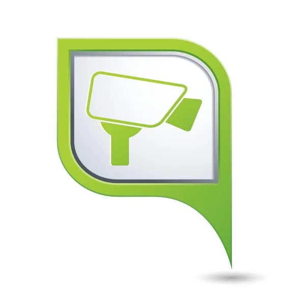 Puntero de mapa verde con icono de cámara de vigilancia — Vector de stock