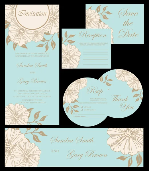 Mooie bloemen bruiloft uitnodigingskaarten — Διανυσματικό Αρχείο