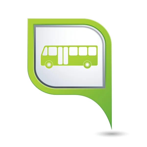 Green map pointer with bus icon — Stock Vector