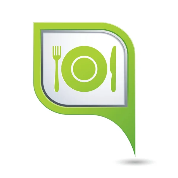 Pointeur de carte verte avec icône de restaurant — Image vectorielle