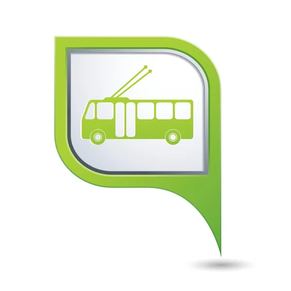 Green map pointer with trolleybus icon — Stock Vector