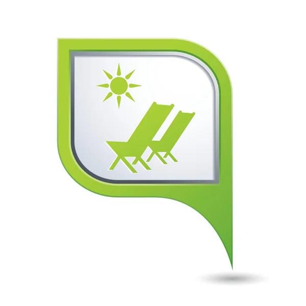 Пляжний стілець з символом сонця на зеленій карті покажчика — стоковий вектор